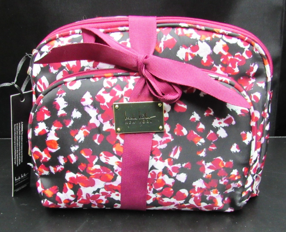 Nicole Miller Travel Cosmetic Toiletry Make-Up Zippered Tote Bag 2PC Gift Set